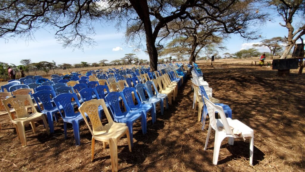 The ubiquitous plastic chair: Traditionally, hand-carved wooden three-legged stools were used for seating. Due to the reduction of forests and the introduction of plastic chairs by vendors at weekly markets, chairs are now commonly rented for large celebrations.   They are now the preferred alternative to wooden stools, which are hard to find. There were years when rain was plenty, grass grew tall, women sat on the grass, and the young and energetic men were kept standing to provide security.