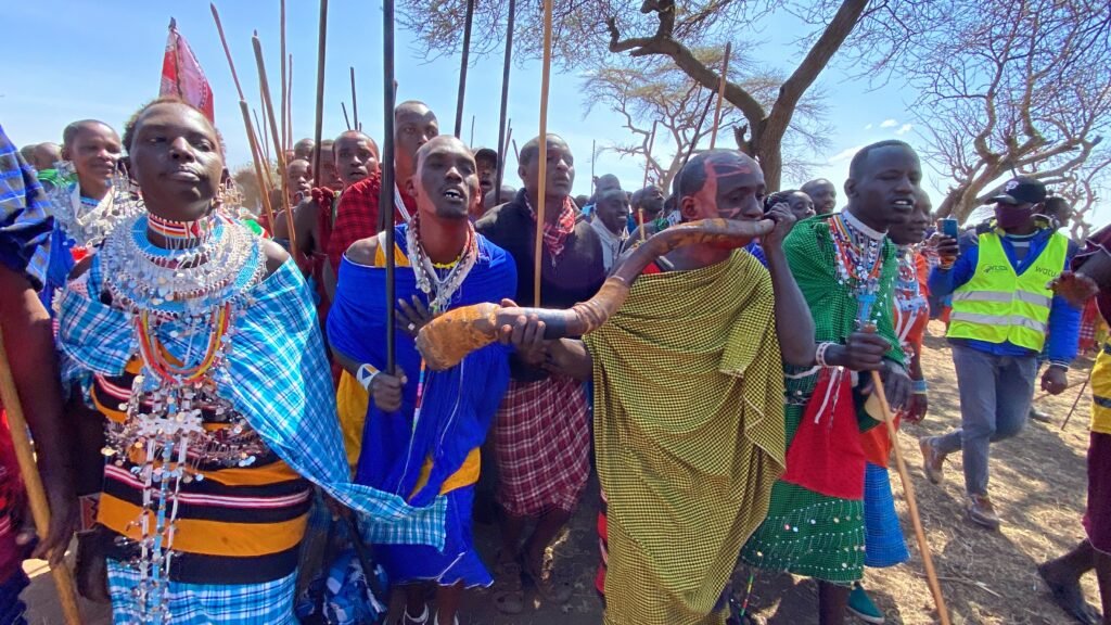 Maasai Songs and Dances: Due to the challenges currently experienced by the people of Rombo, times of gathering can help this community connect and heal.  The songs sung were meant for happiness, nourishing minds, making people lively, showing gratitude, teaching the society good morals, narrating to the guests the Maasai history, praising and thanking God for the party, and being thankful for the time people are together. During singing, a horn from the Kudu antelope was blown. This horn is only used at honored events approved by the Moran warriors. Only with their approval will the horn-blowing be done.